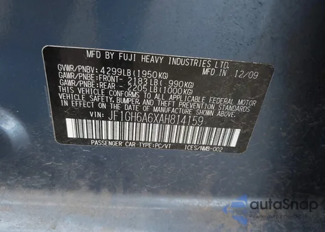 2010 Subaru Impreza 2.5I from USA, damaged, VIN JF1GH6A6XAH814159